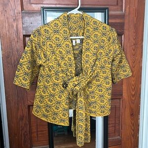 MOTH. Anthropologie Mustard Printed Draped Wool Blend Cardigan Shawl Jacket S